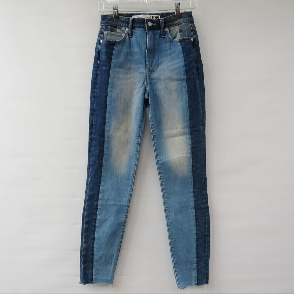 Lovers and Friends Womens Size 26 Mason Two Tone Blue Denim Raw Hem Jeans - Picture 16 of 16
